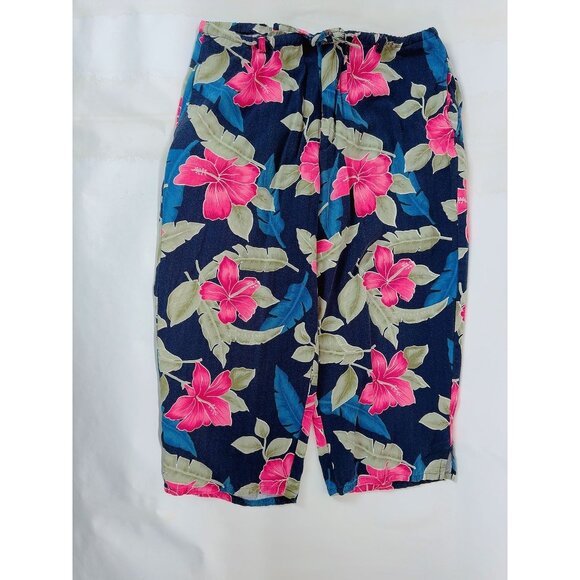 Island Trader Hibiscus Floral Rayon Capri Pant Size Large Vintage - Picture 8 of 16